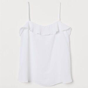 H&M White Ruffle Spaghetti Strap Camisole